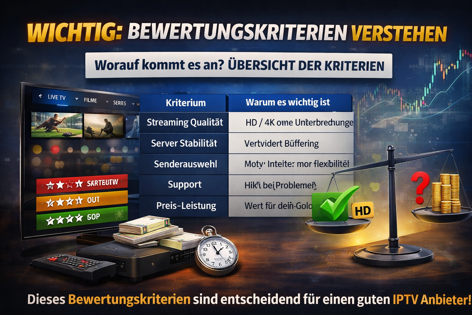 iptv anbieter vergleich kriterien mit streaming qualität server stabilität und iptv provider übersicht