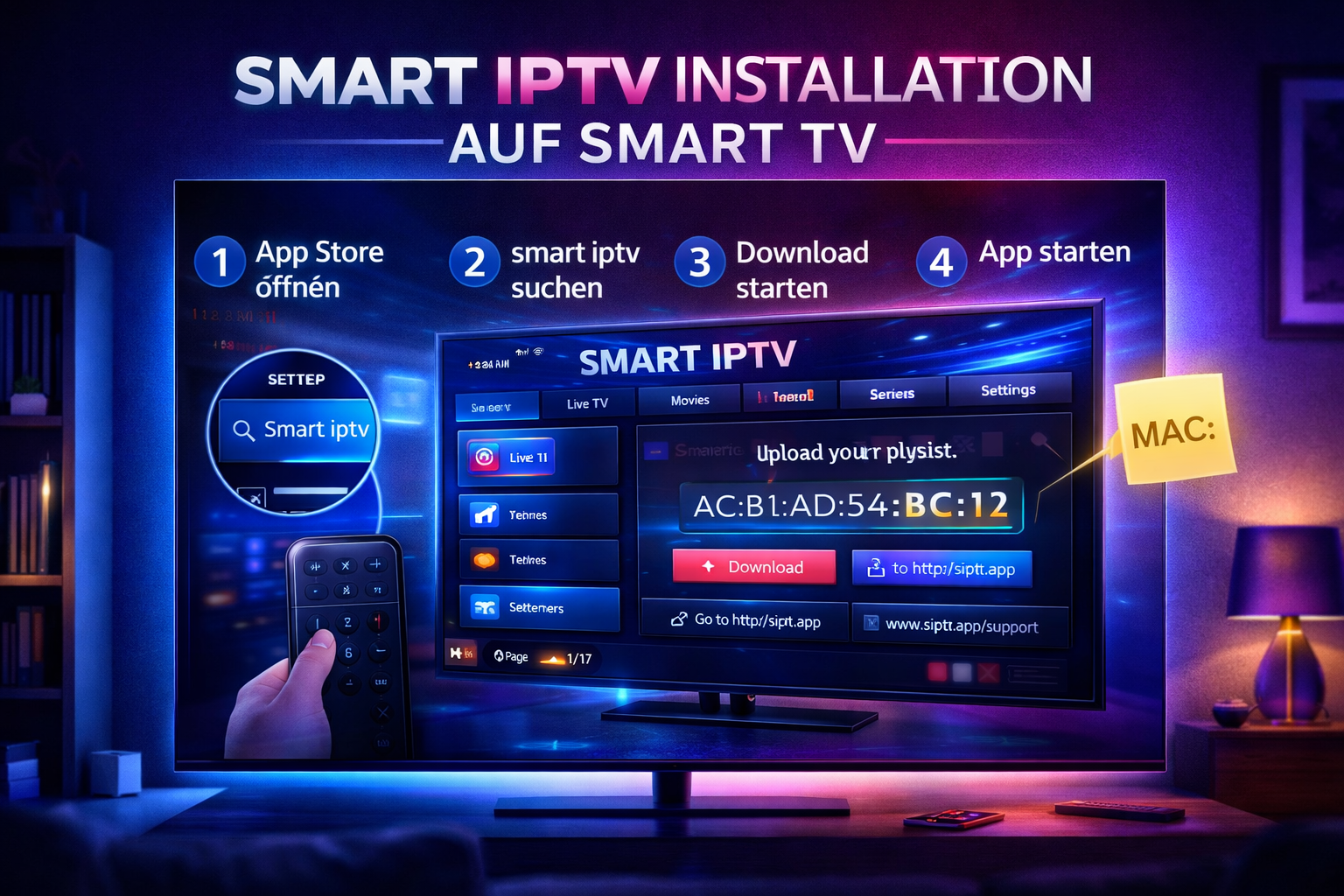 smart iptv erklärung wie funktioniert playlist upload m3u mac adresse smart tv