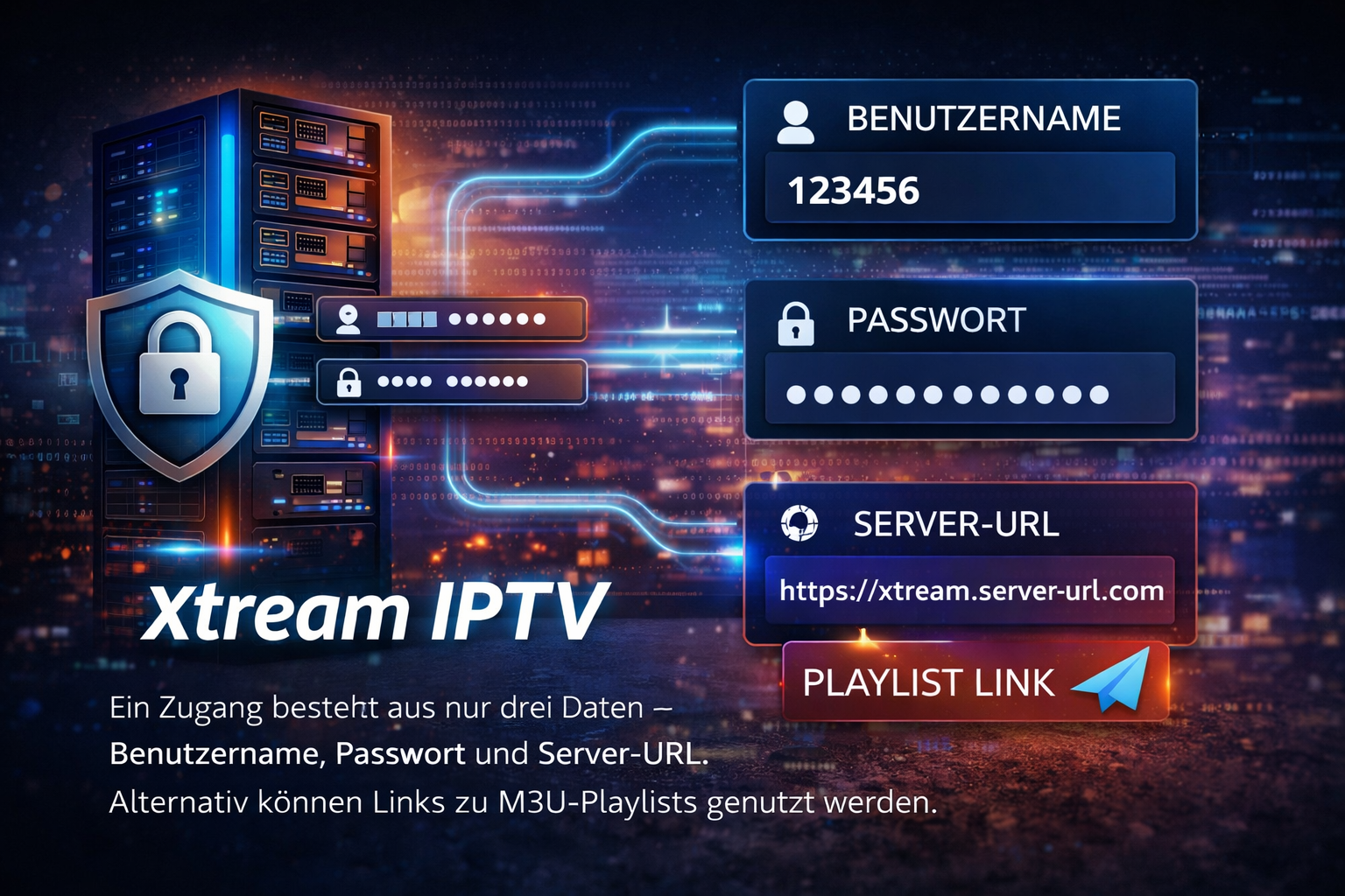 xtream iptv login benutzername passwort server url erklärung iptv system